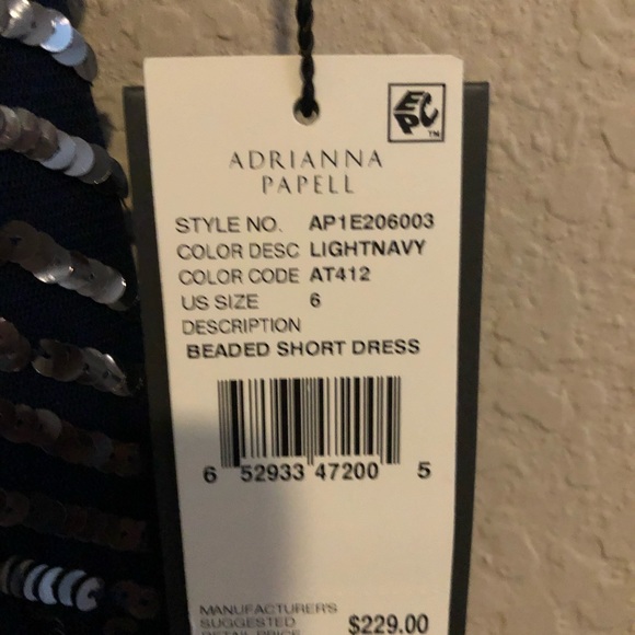 Adrianna Papell navy beaded sequined dress Sz 6 - Picture 2 of 6